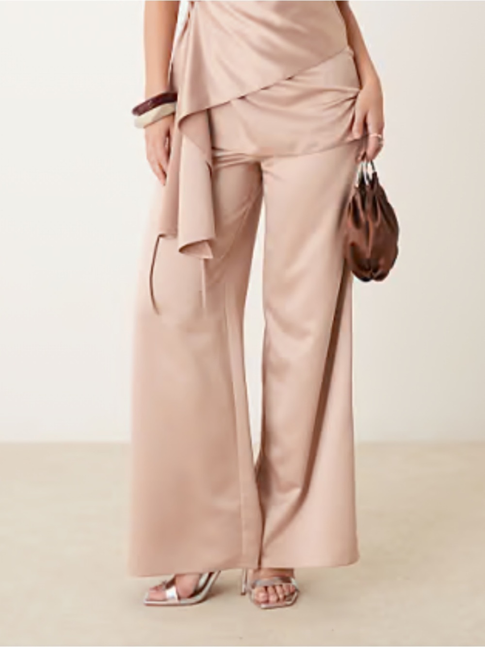 ASOS wide leg satin pants in light pink - part of a set